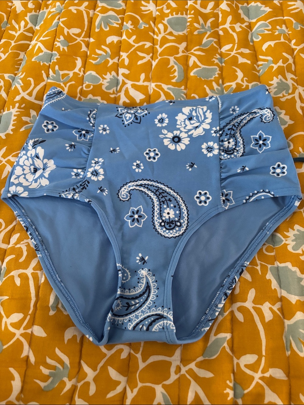 NWT Aerie High Waist Bikini Bottom Bandana Blue Retro